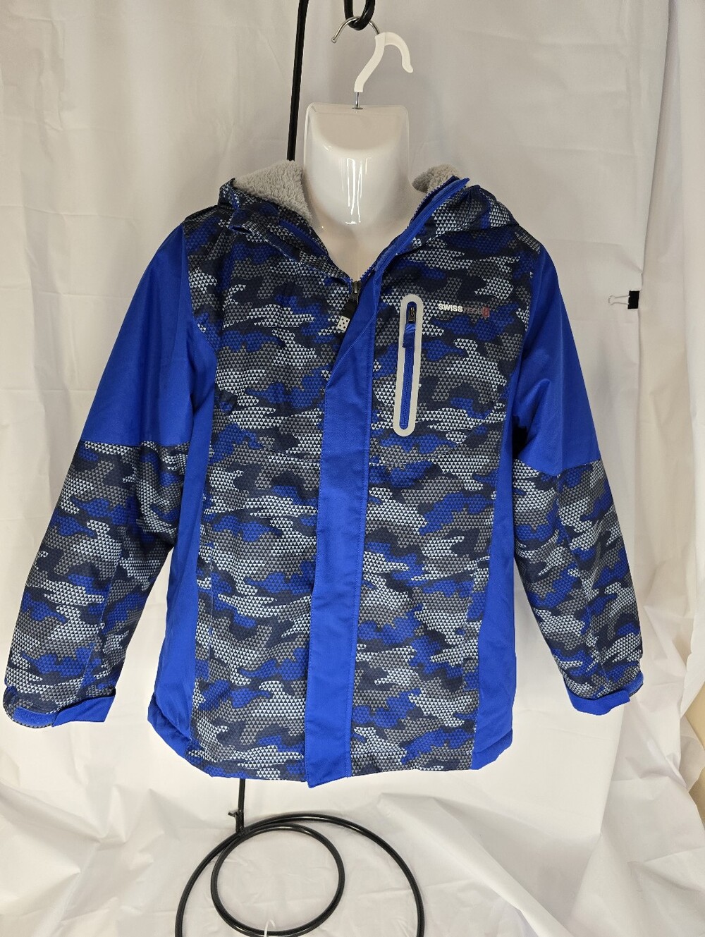 Swiss Tech Youth XL 14/16 Blue White Gray Camo Fleece Lined Hooded Winter Coat